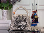 Louis Vuitton beaded handbag with top handles, white with black speckled pattern