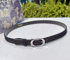 Dior belt with dark strap and silver oval buckle, with punched holes