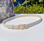 Dior belt with light gray leather strap and gold-tone oval buckle