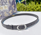 Dior belt in dark gray textured leather with round silver buckle and holes