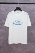 White short-sleeve T-shirt with blue 'Dior for my real friends' text