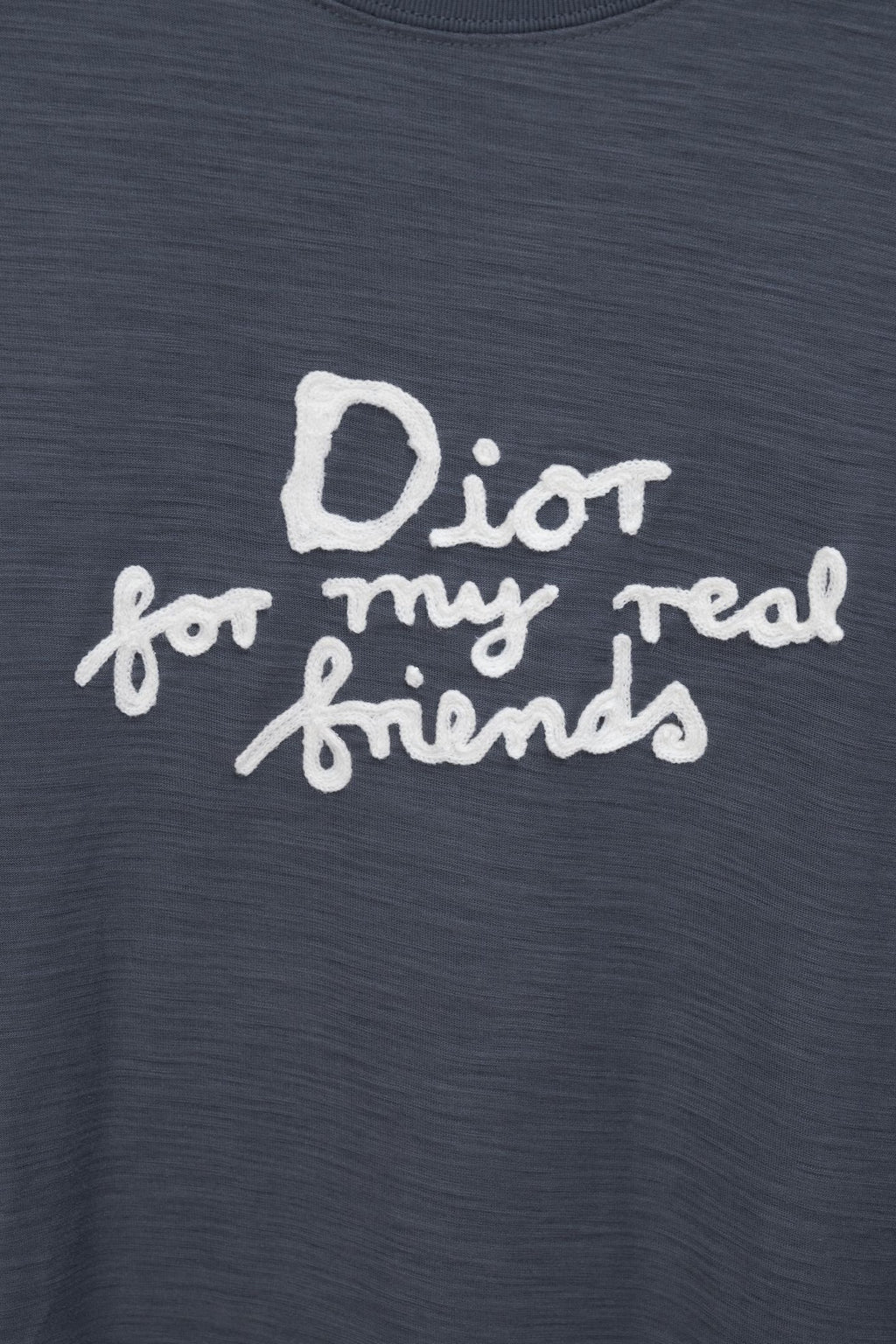 Dark blue T-shirt with white 'Dior for my real friends' script graphic