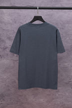 Dark blue crewneck T-shirt, short sleeves, plain back side