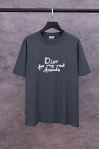 Dior T-shirt, dark blue crewneck with white 'Dior for my real friends' print