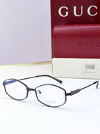 Blue-black full-rim glasses with clear lenses and slim metal temple arms