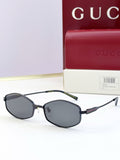 Black full-rim glasses with dark tinted lenses and thin metal arms