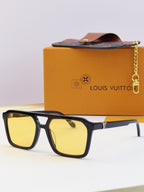 Louis Vuitton square sunglasses with yellow lenses and black frame
