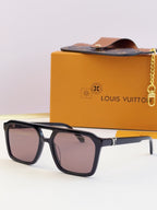 Louis Vuitton square sunglasses with light pink lenses and black frame