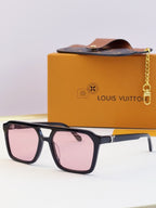 Louis Vuitton square sunglasses with rose pink lenses and black frame