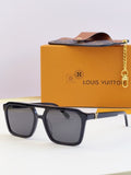 Louis Vuitton square sunglasses with dark lenses and black frame
