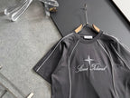 Stone Island dark gray T-shirt close view with white star and script logo