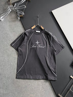 Stone Island dark gray T-shirt with white piping seams and star script logo