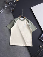 Two-tone T-shirt with white body and light olive sleeves