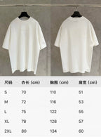 Size chart for Balenciaga T-shirt: S–2XL with height, chest, and shoulder measurements