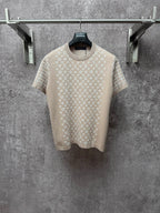 Light beige logo-print T-shirt with ribbed crew neck and short sleeves