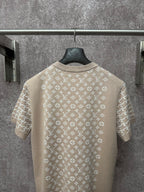Back view light beige logo-print T-shirt with crew neckline and short sleeves