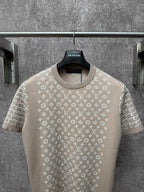 Light beige logo-print T-shirt with ribbed crew neck and short sleeves