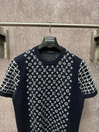 Louis Vuitton logo graphic T-shirt with crew neck, dark navy and white patterned print