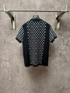 Louis Vuitton graphic T-shirt, dark navy with white all-over logo pattern, back view