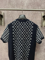 Louis Vuitton logo T-shirt, dark navy with white monogram pattern, back view detail