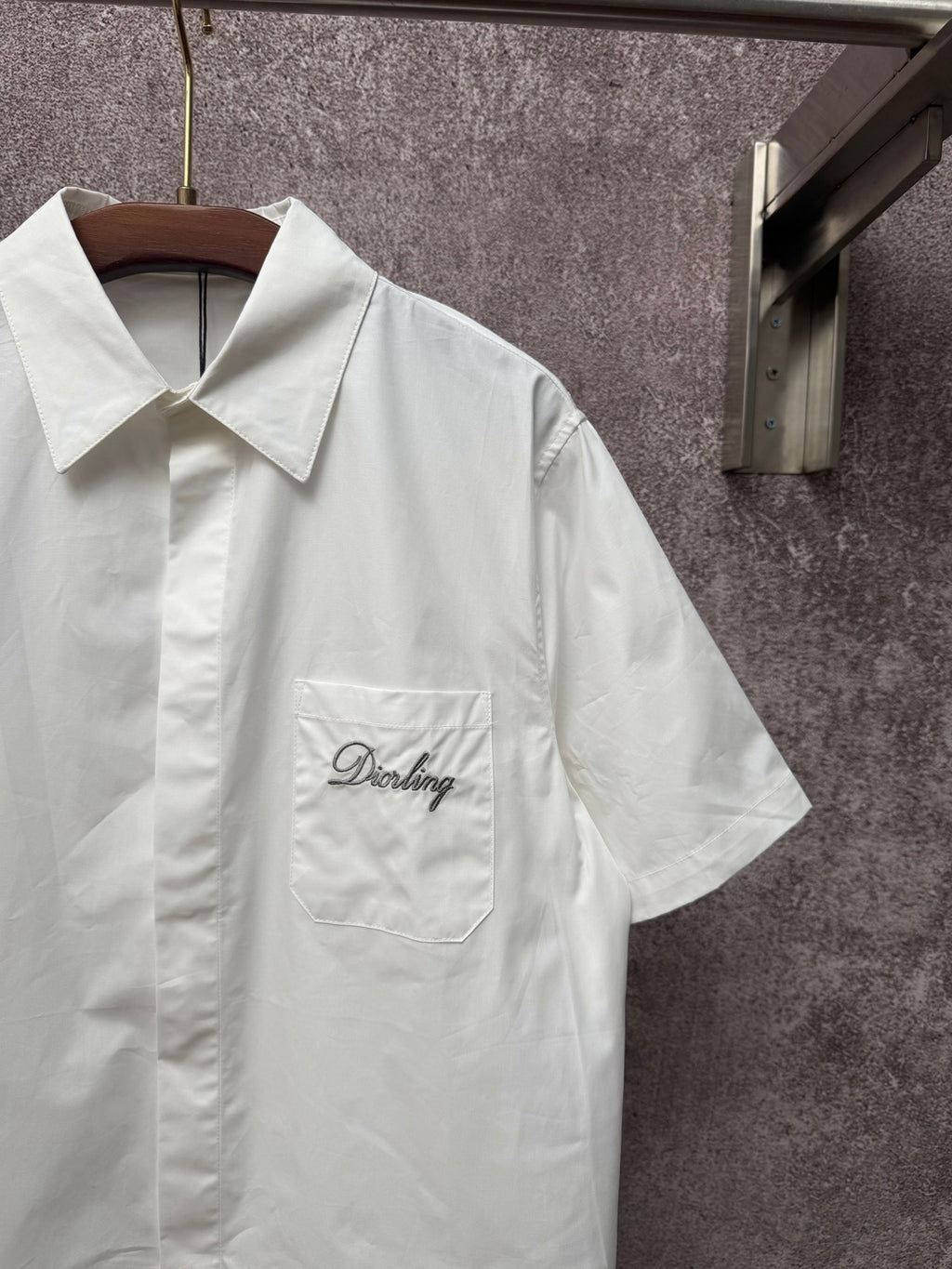 White short-sleeve shirt with pointed collar and chest pocket, Diorbling logo detail