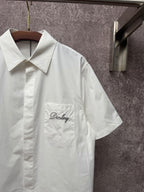White short-sleeve shirt with pointed collar and chest pocket, Diorbling logo detail