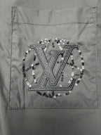 Embroidered LV logo patch on shirt chest pocket