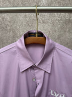 Men's short-sleeve button-up shirt in lavender with collar detail and LV logo