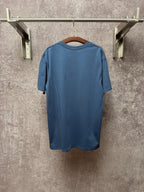Blue short-sleeve T-shirt, back view, crew neck