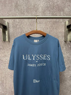 Blue short-sleeve T-shirt with ULYSSES by James Joyce and Dior logo