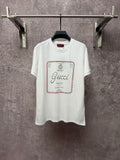 White Gucci short-sleeve T-shirt with red-bordered front logo print