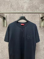 Dark navy short-sleeve T-shirt with chest patch and Gucci neck label