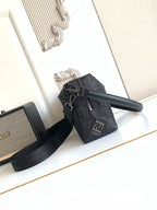 Fendi bag with top handle and crossbody strap, dark FF logo fabric, front flap