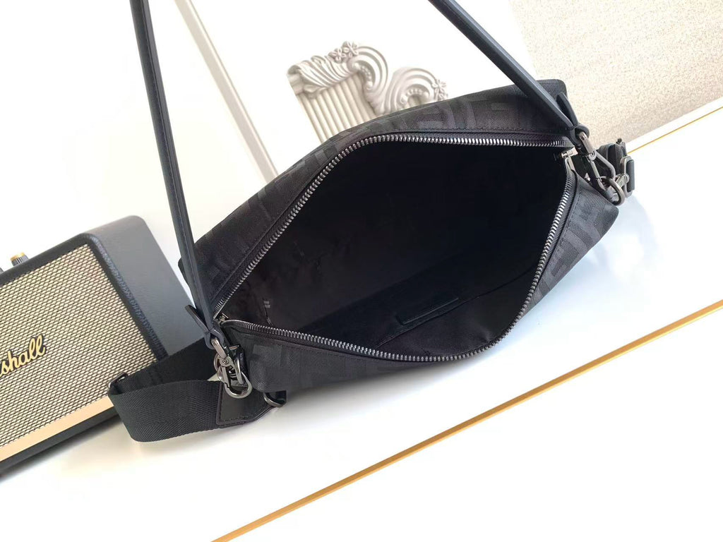 Fendi bag open top with long strap and silver zipper track, dark interior