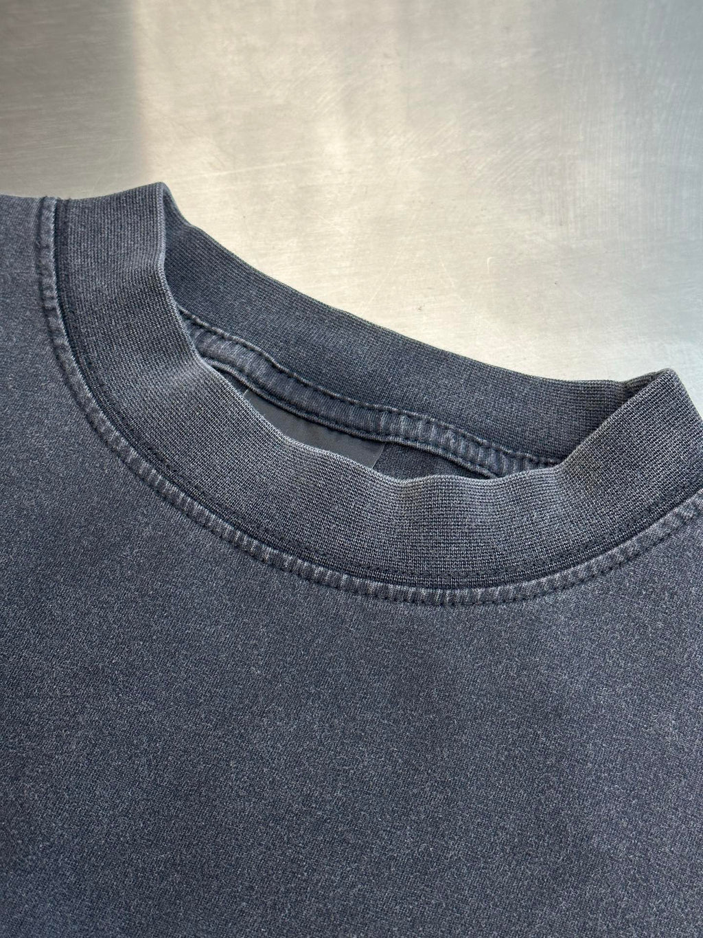 Balenciaga dark gray crewneck T-shirt neckline with ribbed collar