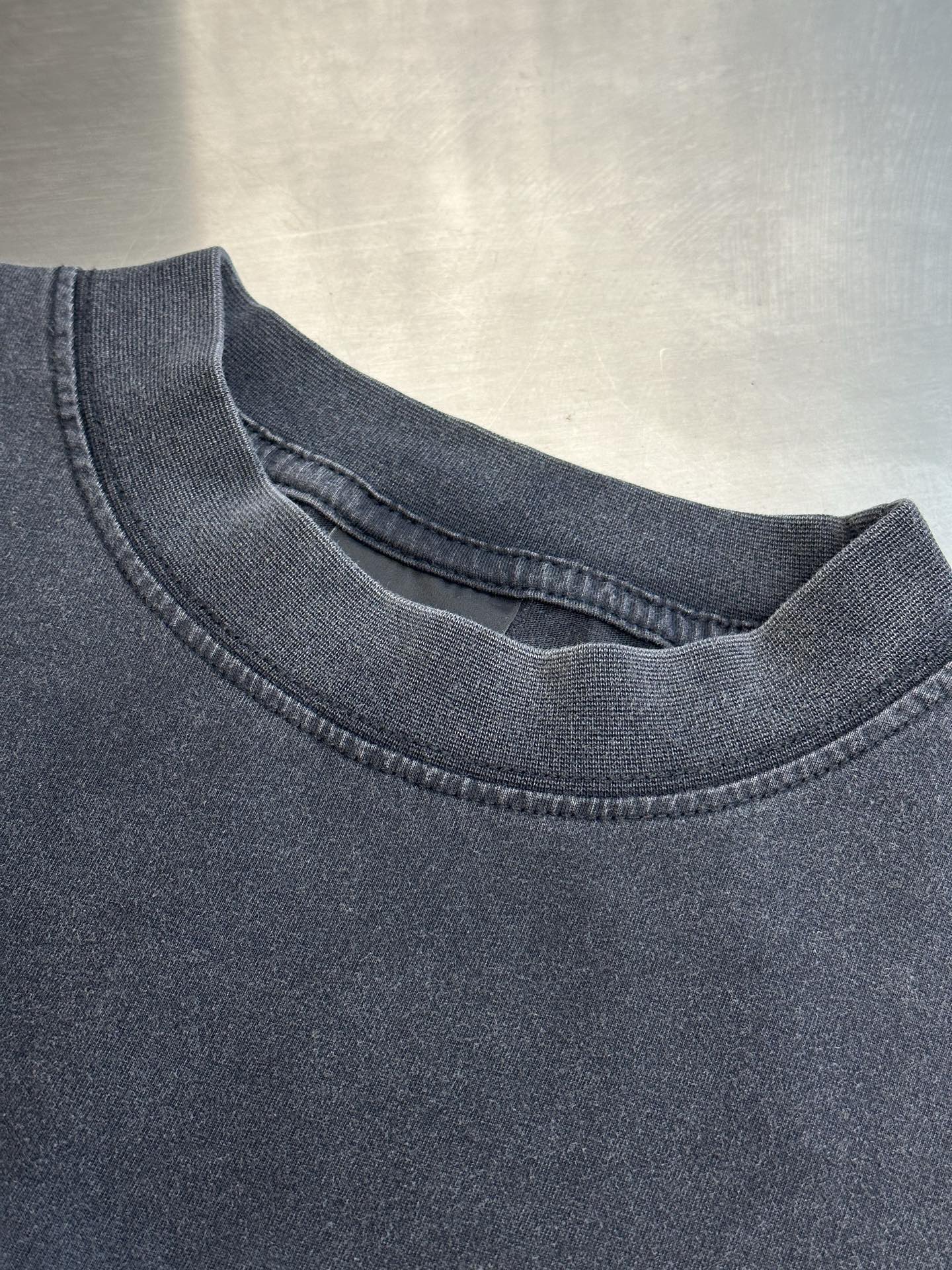 Balenciaga dark gray crewneck T-shirt neckline with ribbed collar