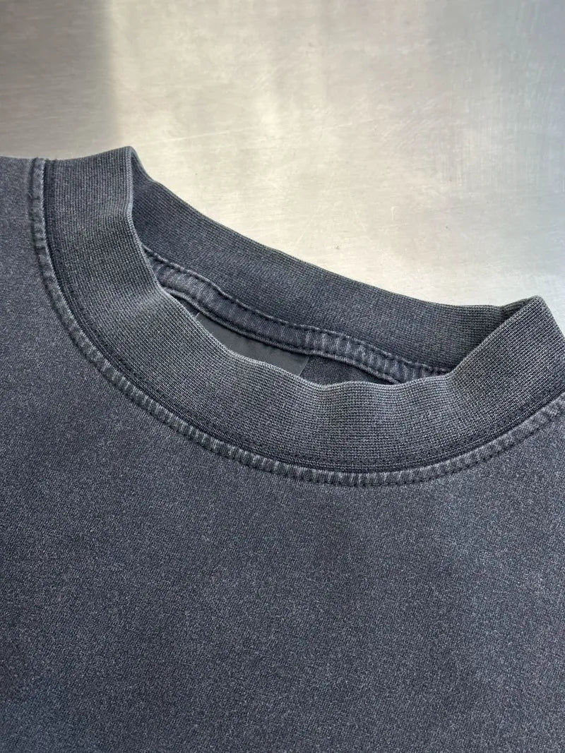 Balenciaga dark gray crew-neck T-shirt collar with stitched neckline