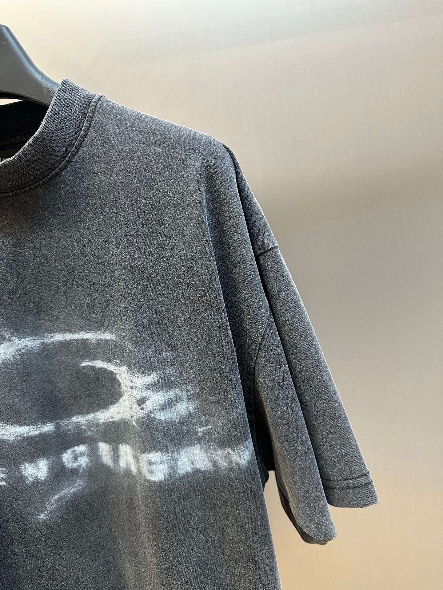 Balenciaga dark gray T-shirt with short sleeve and distressed chest graphic detail