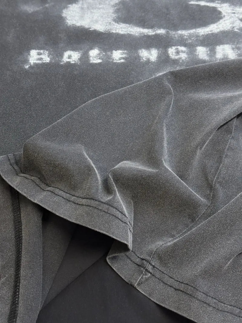 Balenciaga dark gray T-shirt shoulder seam and collar detail