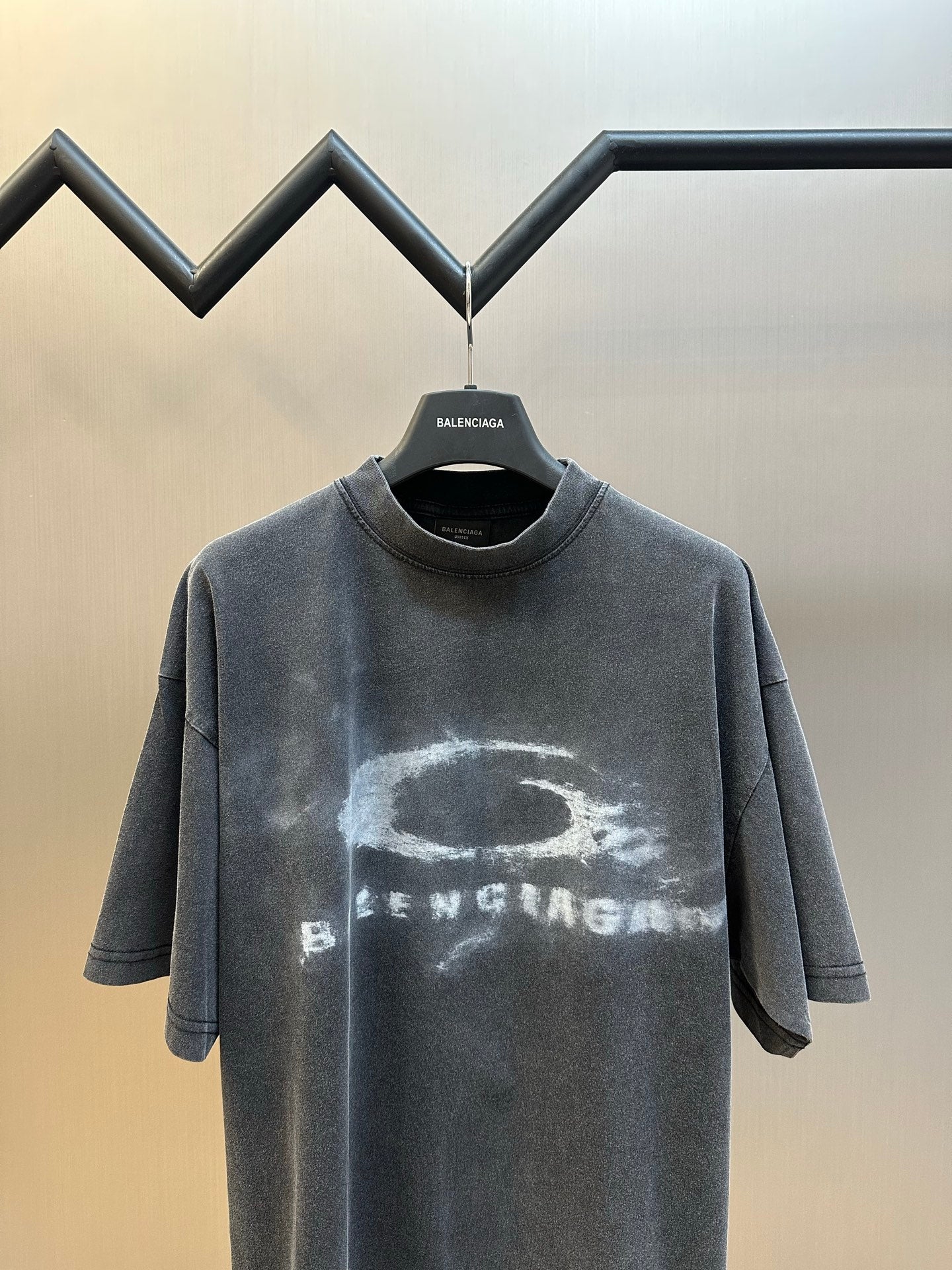 Balenciaga dark gray T-shirt with crew neck and large distressed chest graphic