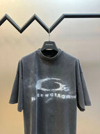 Balenciaga dark gray crew-neck T-shirt with large distressed logo print
