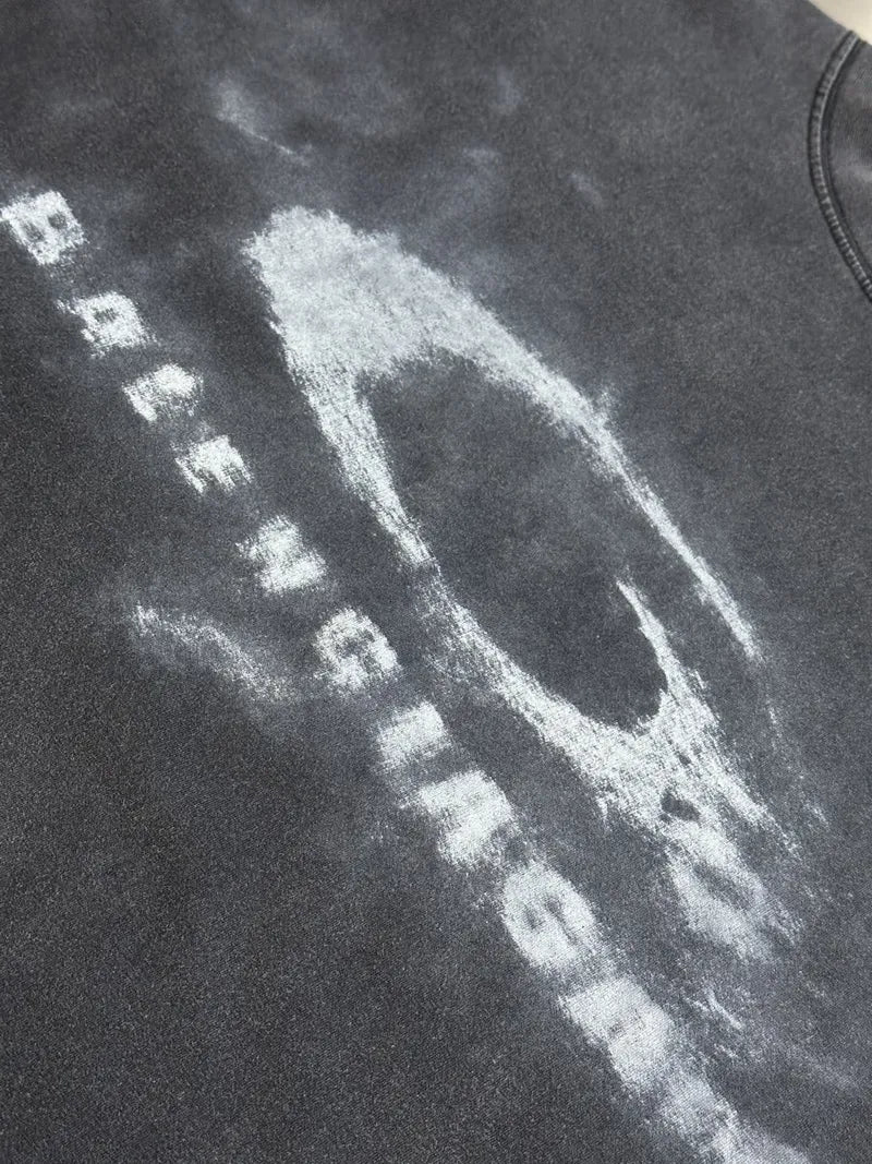 Balenciaga dark gray T-shirt with white distressed letter logo print