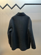 Back view of Burberry long-sleeve coat with stand collar