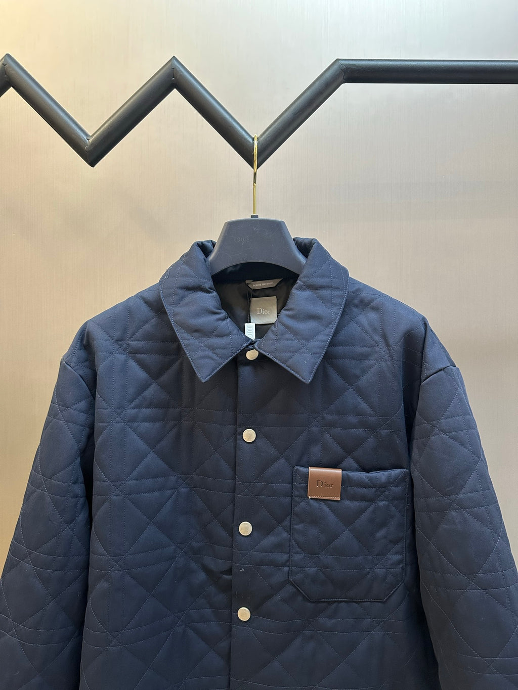 Quilted long jacket, dark navy, pointed collar and front buttons