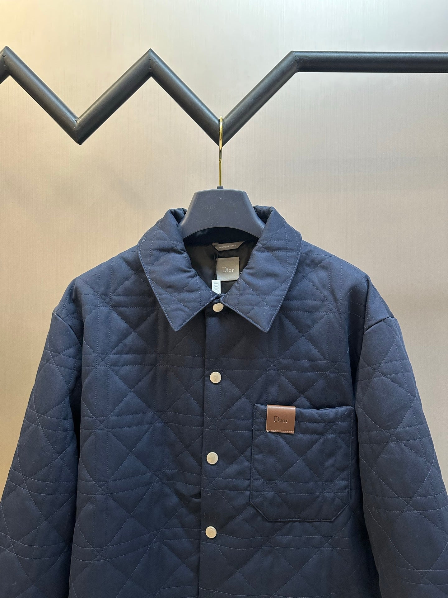 Quilted long jacket, dark navy, pointed collar and front buttons