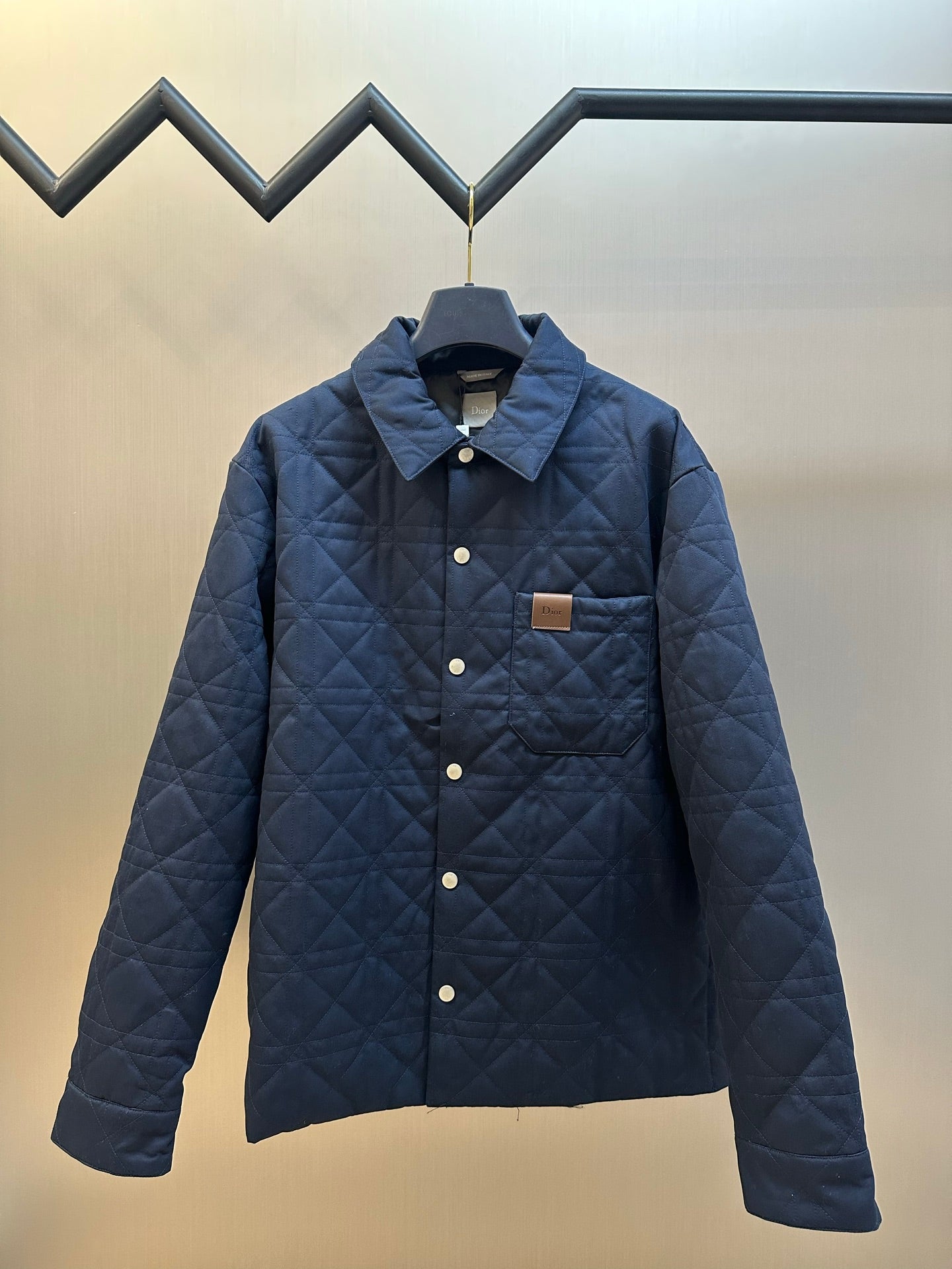 Quilted long jacket, dark navy, button front and chest pocket