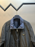 Prada long jacket hood and front zipper with chest logo patch