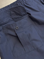 Prada navy shorts with elastic waistband and side buttoned pocket