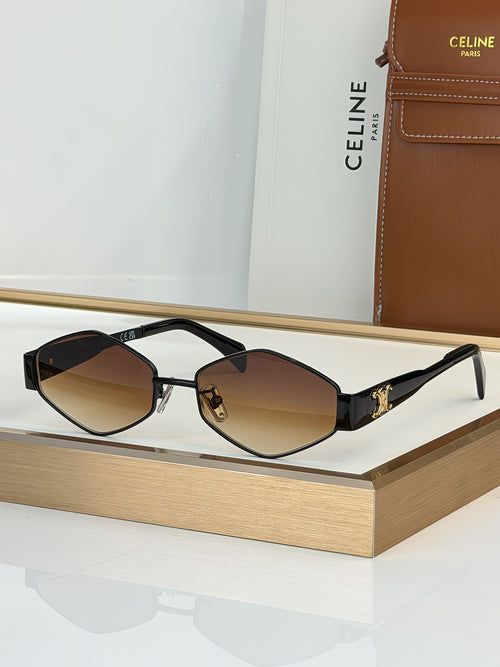 Celine sunglasses with black frame and brown gradient lenses, gold-tone temples