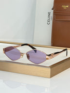 Celine sunglasses with gold-tone frame and purple gradient lenses, black arms